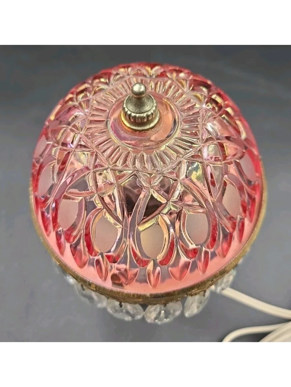 Vintage Michelotti Pink Cranberry Glass Prism Boudoir Princess Lamp Holland 9
